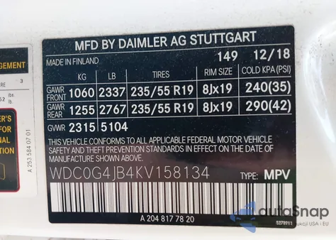 2019 Mercedes-Benz Glc 300 из США, поврежденный, VIN WDC0G4JB4KV158134